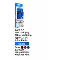 ACL 3in1 USB Şarj Kablosu