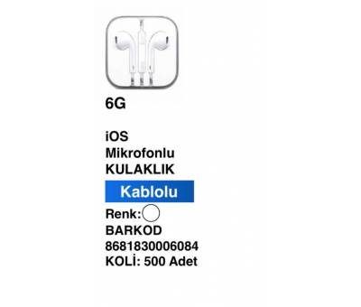 6G iOS Mikrofonlu Kulaklık